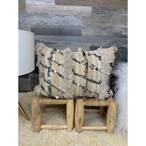 Vintage Handira Pillow Cover Moroccan Berber Wedding Blanket Cushion 03YS0049